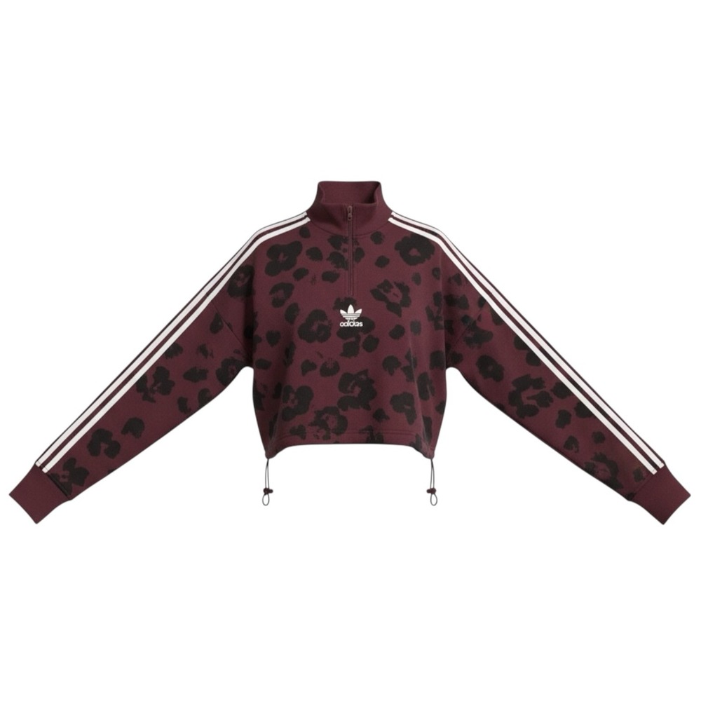 Adidas Originals Bellista Leopard Print Crop Half Zip Sweatshirt Women's S NWT